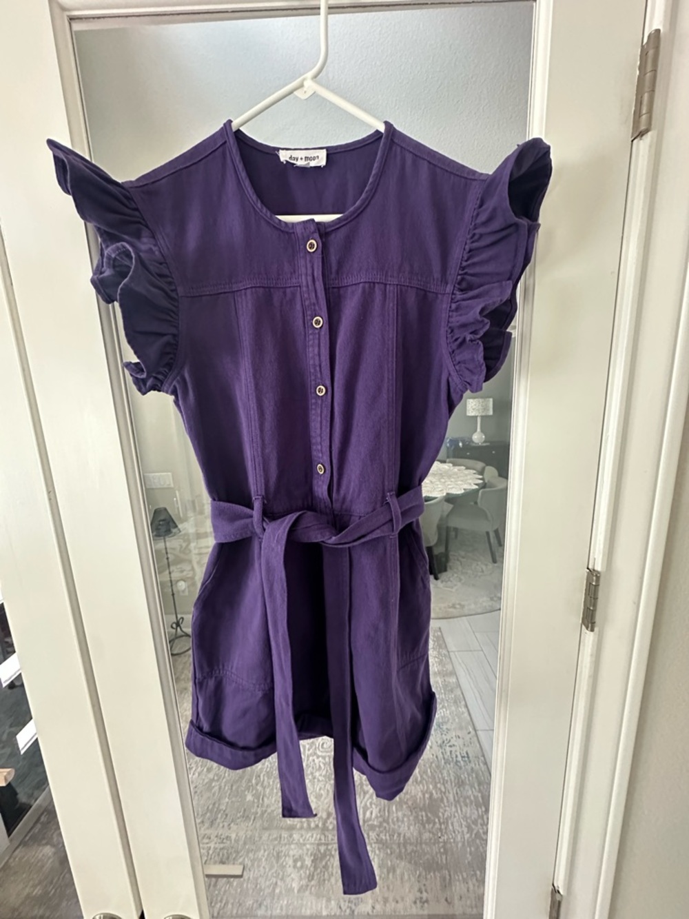 Day + Moon Belted Romper with Ruffle Sleeve
